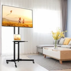 Yaheetech Adjustable Modern Mobile TV Stand TV Cart Black
