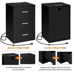 Yaheetech Tall Bedside Table End Table With Charging Station, Black -Furniture GUEST 02594a06 4804 47c7 9ffd 90b222f87ba7