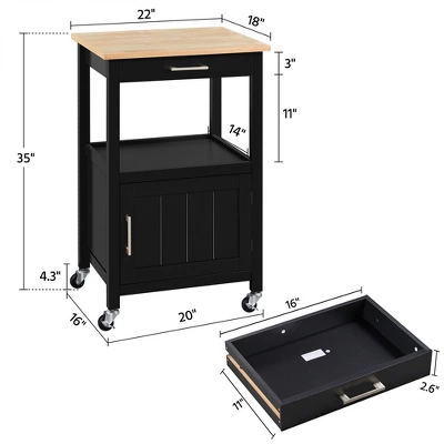 Yaheetech Rolling Kitchen Island Trolley Cart With Open Shelf And Storage Cabinet 2 Yaheetech Rolling Kitchen Island Trolley Cart With Open Shelf And Storage Cabinet - Image 2