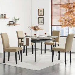 Yaheetech 4pcs Upholstered Fabric Dining Chairs With Solid Wood Legs For Dining Room
