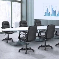 Yaheetech Office Chair Adjustable Swivel Chair Executive Artificial Leather Computer Chair With Wheels, Black -Furniture GUEST 050a7bc0 e455 428b a78f bfd3a83f92e8