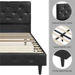 Yaheetech Classic Faux Leather Upholstered Bed Frame Platform Bed -Furniture GUEST 052fb707 fb72 40b2 8f30 65e38591a1d7