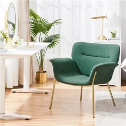 Yaheetech Modern Fabric Upholstered Accent Chair Armchair With Golden Metal Legs For Living Room