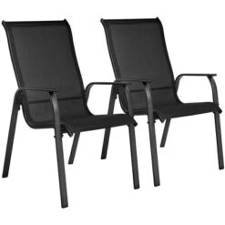 Yaheetech Set Of 2 Outdoor Texteline Stackable Dining Chairs With Backrest/ Armrests For Garden, Lawn, Porch, Backyard Pool -Furniture GUEST 07469a90 35d3 41c0 9871 5f6ed8c4482f