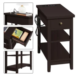 Yaheetech 3-tier Side Table With Power Outlets And USB Ports, Espresso -Furniture GUEST 0999d3a6 1418 4d22 852a d29c548ccd7e