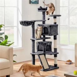 Yaheetech 57"H Plush Cat Tree Condo For Kittens/Small Cats