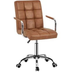 Yaheetech Modern Office Chair Height Adjustable Swivel Chair Mid Back PU Leather Chair -Furniture GUEST 0af0f196 f2f3 41fa bbf2 5a4b3819f147
