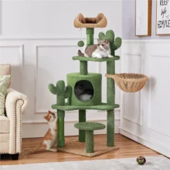 Yaheetech 53''H Cat Cactus Tree Condo Kitten Tree Towe With Padded PerchGreen/Brown
