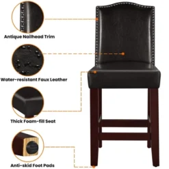 Yaheetech Counter Stools Barstools Set Of 2 Classic Upholstered Faux Leather With Padded High Backrest -Furniture GUEST 0bcc3ef5 aff3 4495 ac5e 8123f7aed450