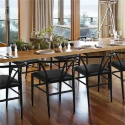 Yaheetech Set Of 2 Dining Chair Weave Chair With Armrest, Black