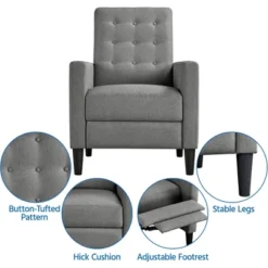 Yaheetech Fabric Tufted Upholstered Recliner Sofa Chair Adjustable Back & Footrest -Furniture GUEST 0f1b2904 371c 4e7c 9395 0a1582ecd6ca