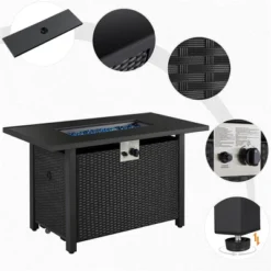 Yaheetech Outdoor Gas Fire Pit Table 43 Inch With Tempered Glass Tabletop
