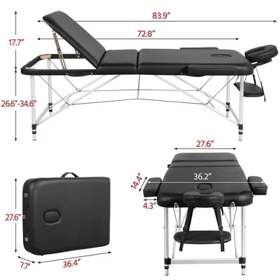 Yaheetech Portable Aluminium 3 Folding Massage Tables With Non-Woven Bag Black 2 Yaheetech Portable Aluminium 3 Folding Massage Tables With Non-Woven Bag Black - Image 2