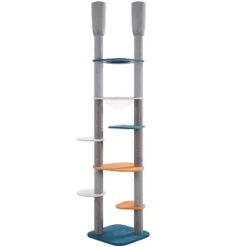 Yaheetech 8-8.6FT Adjustable Floor-to-Ceiling Cat Tree, Blue/Orange -Furniture GUEST 10379bd7 5e96 4fa9 ae02 0058ce7ca378