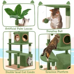 Yaheetech 59" H Cat Tree Tower With Natural Sisal Scratching Posts, Green/Brown
