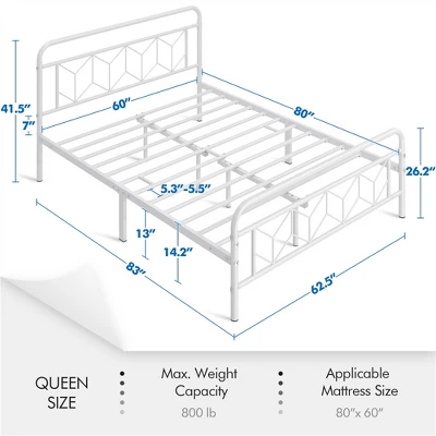 Yaheetech Queen Size Vintage Metal Bed Frame With Headboard, White 2 Yaheetech Queen Size Vintage Metal Bed Frame With Headboard, White - Image 2