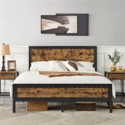 Yaheetech Industrial Metal Platform Bed With Wooden Headboard And Footboard -Furniture GUEST 13bc819a 0864 4eb2 a837 88380489c5d6