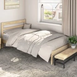 Yaheetech Wooden Bed Frame With Paneled Headboard