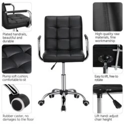 Yaheetech Modern Office Chair Height Adjustable Swivel Chair Mid Back PU Leather Chair -Furniture GUEST 158a1de0 b19c 41d4 96d8 5f1097fb958f