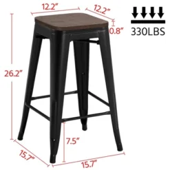 Yaheetech 4PCS Metal Stackable Counter Bar Stools With Wood Seat For Dining Room/Café -Furniture GUEST 15bfecdb 5916 4cbe 8bdc 6d438d5df25b