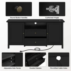 Yaheetech 58in Modern TV Console Table With Power Outlet Black -Furniture GUEST 166f3fd9 3d24 4031 866c 9849a0b63e49