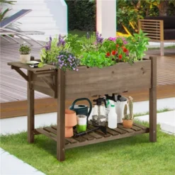 Yaheetech Elevated Garden Planter With Removable Grow Grids Dark Brown