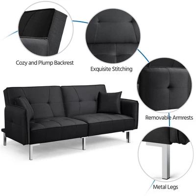 Yaheetech Fabric Futon Sofa Bed With Armrest Adjustable Backrest For Living Room 3 Yaheetech Fabric Futon Sofa Bed With Armrest Adjustable Backrest For Living Room - Image 3