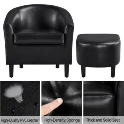 Yaheetech Faux Leather Accent Arm Chair Barrel Chair With Ottoman For Living Room -Furniture GUEST 173a06aa 13f1 4a49 bdf6 8c1f33c60f0d