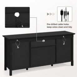 Yaheetech 58in Modern TV Console Table Mid-century TV Storage Cabinet Black -Furniture GUEST 187531cc 85ce 4d21 b47c 45abfbb51078