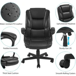 Yaheetech PU Leather Height Adjustable Office Chair With High Back,Black -Furniture GUEST 19a3bdf2 81fc 4443 8a5f 170b653057b6