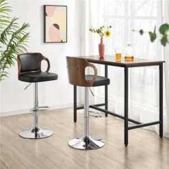 Yaheetech Bar Counter Stool Height Adjustable Faux Leather For Kitchen Counter Home Bar Pub