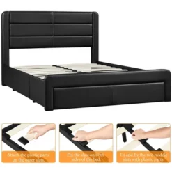 Yaheetech Upholstered Bed Frame With 3 Storage Drawers And Built-In USB Ports -Furniture GUEST 1a657d5b 1dbc 4e24 866d c5ba528069d8
