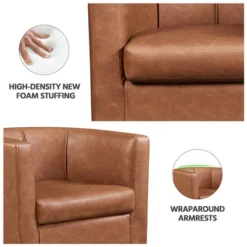 Yaheetech Faux Leather Upholstered Accent Chair Barrel Chairs Brown -Furniture GUEST 1b04900d c102 4529 a82b 126d2d5aae21
