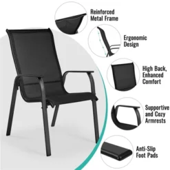 Yaheetech Set Of 2 Outdoor Texteline Stackable Dining Chairs With Backrest/ Armrests For Garden, Lawn, Porch, Backyard Pool -Furniture GUEST 1b0916c1 755c 4550 8f2e e5d97e042d35