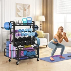 Yaheetech Portable Dumbbell Rack With Hooks For Dumbbells, Kettlebells, Black