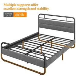 Yaheetech Metal Platform Bed Frame With Velvet Upholstered Headboard -Furniture GUEST 1c52b157 889b 44ce be68 c887436a7595
