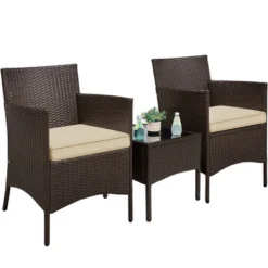 Yaheetech Wicker Rattan Coffee Table And Two Chairs Patio Conversation Set -Furniture GUEST 1cba177e 6d81 4f1a b88b 7af16be8bf86