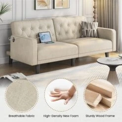 Yaheetech 63in Convertible Futon Sofa Bed With USB Ports For Living Room 11 Yaheetech 63in Convertible Futon Sofa Bed With USB Ports For Living Room -Furniture GUEST 1f698ca2 bf23 4abe 9614 5452c8c75b98