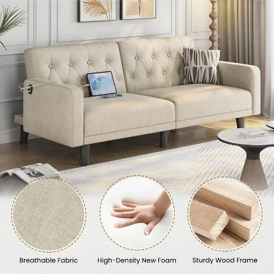 Yaheetech 63in Convertible Futon Sofa Bed With USB Ports For Living Room 4 Yaheetech 63in Convertible Futon Sofa Bed With USB Ports For Living Room - Image 4