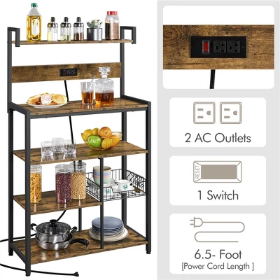 Yaheetech 5-Tier 56" H Baker’s Rack With Wire Basket & Power Outlets, Rustic Brown 4 Yaheetech 5-Tier 56" H Baker’s Rack With Wire Basket & Power Outlets, Rustic Brown - Image 4