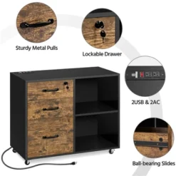 Yaheetech 3-Drawer Vintage File Cabinet With Socket And USB Charging Port Black/Rustic Brown 10 Yaheetech 3-Drawer Vintage File Cabinet With Socket And USB Charging Port Black/Rustic Brown -Furniture GUEST 2010b4a7 4275 459e bc37 b9696becfb46