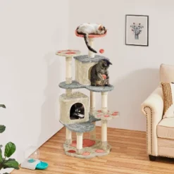 Yaheetech 57.5" Tall Cat Paw-Shaped Play Tower With Natural Sisal, Beige