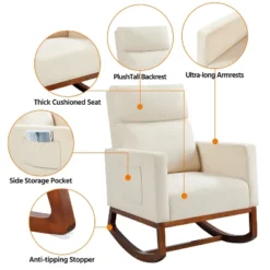 Yaheetech Upholstered Rocking Chair With Rubber Wood Legs And Side Pockets -Furniture GUEST 2371e439 7954 437a 9bfc da9372c57ae3