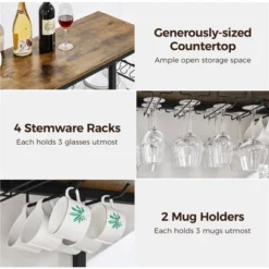 Yaheetech Home Bar Industrial Wine Rack Table With Glass Holder, Wine Bar Cabinet, Rustic Brown 10 Yaheetech Home Bar Industrial Wine Rack Table With Glass Holder, Wine Bar Cabinet, Rustic Brown -Furniture GUEST 239cd0f3 3ae8 4a28 bd46 1dde90cca53a
