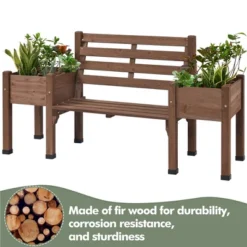 Yaheetech 2 In 1 Outdoor Solid Wood Double-bench For Patio Backyard Brown -Furniture GUEST 240b2ffd 57bb 4acc 915e 87d29aff79ba