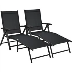 Yaheetech 2pcs Outdoor Chaise Lounge Portable Texteline Bed -Furniture GUEST 24cfb6ad 6033 4e26 8402 7cc433bc7469