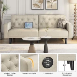 Yaheetech 63in Convertible Futon Sofa Bed With USB Ports For Living Room 10 Yaheetech 63in Convertible Futon Sofa Bed With USB Ports For Living Room -Furniture GUEST 25fb0d95 9bac 41ba 860e 27a5ecfb838e