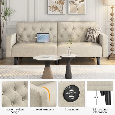 Yaheetech 63in Convertible Futon Sofa Bed With USB Ports For Living Room 3 Yaheetech 63in Convertible Futon Sofa Bed With USB Ports For Living Room - Image 3