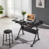 Yaheetech Adjustable Glass Drafting Table & Stool Set Black