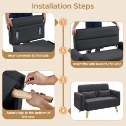 Yaheetech 46inch Fabric Loveseat Sofa With Lumbar Pillow For Office, Bedroom -Furniture GUEST 27696981 fe87 4d30 8216 8d2bd5d21ec1